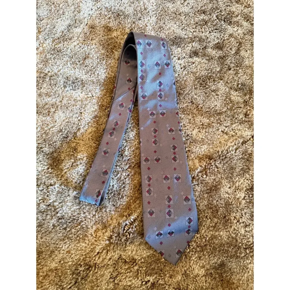 Vintage Valentino Cravatte Men’s Silk Necktie Blue Geometric Print Made in Italy